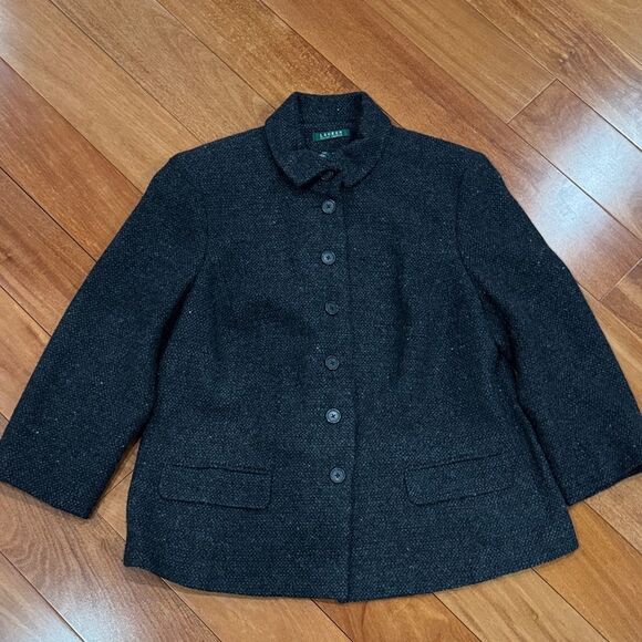 Lauren Ralph Lauren Women's Wool Blend Button-Up Jacket Black Charcoal Size 18W - Picture 1 of 12